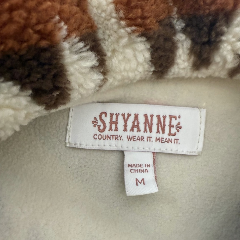 Shyanne Long Sherpa Coat Women's Medium Cream Southwestern Print Notch Lapel NWT - Picture 10 of 14